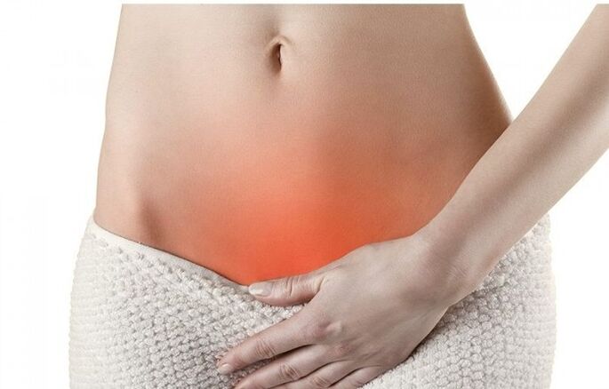 Pain in the area above the pubic bone is a sign of acute and chronic cystitis in women